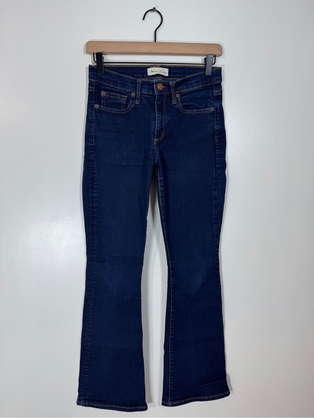 WJ233 {GAP} "Baby Boot in Dark Indigo" Short Petite Bootcut Stretch Denim Jeans